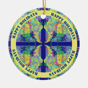 Blue and Yellow Cross Design - Customizable Text Ceramic Ornament