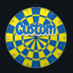 Blue and Yellow Customizable White Outlined Text Dart Board<br><div class="desc">Add your custom text! Fun Blue And Yellow Dartboard you can personalize to your liking!</div>