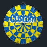 Blue and Yellow Customizable White Outlined Text Dart Board<br><div class="desc">Add your custom text! Fun Blue And Yellow Dartboard you can personalize to your liking!</div>
