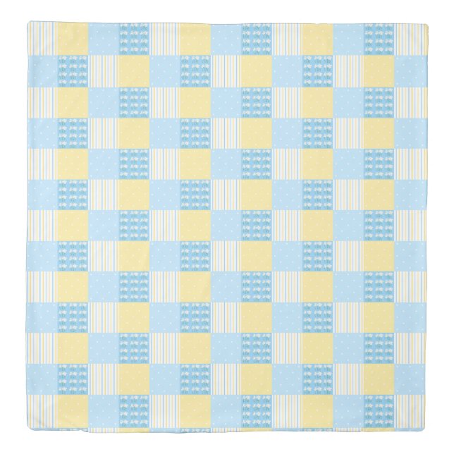 Blue and yellow daisy quilt squares duvet cover (Front)
