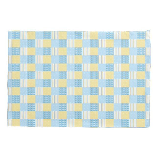 Blue and yellow daisy quilt squares pillow case (Back)