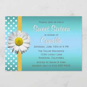 Blue and Yellow Daisy Sweet Sixteen Invitation