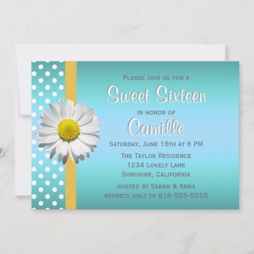 Blue and Yellow Daisy Sweet Sixteen Personalized Invitation