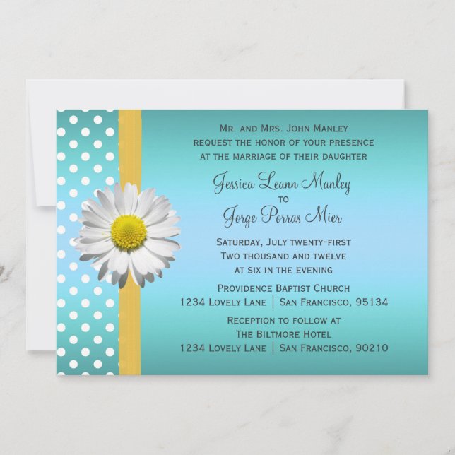 Blue and Yellow Daisy Wedding Invitation (Front)