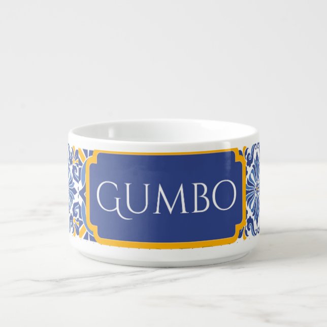 Blue and Yellow Decorated Gumbo Bowl (Center)