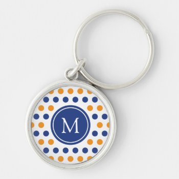 Blue And Yellow Dots Custom Monogram Keychain by LVMENES at Zazzle
