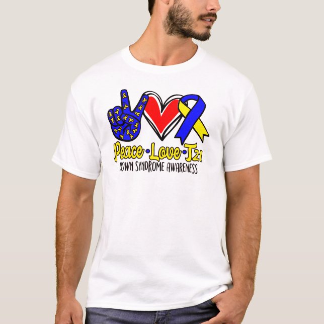Blue and Yellow Down Syndrome Awareness October T-Shirt (Front)