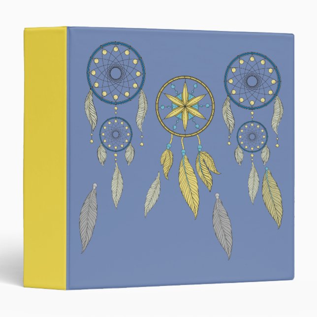 Blue and Yellow Dream Catchers 3 Ring Binder (Front/Spine)