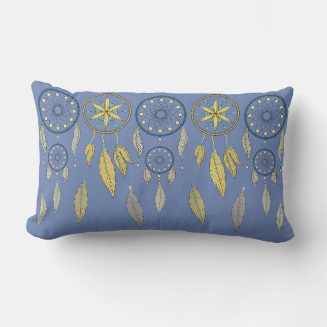 Blue and Yellow Dream Catchers Lumbar Pillow (Front)