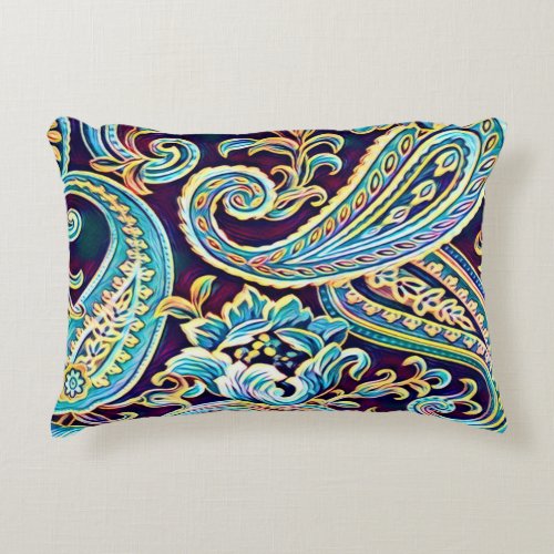 Blue and Yellow Dream Vintage Paisley Accent Pillow