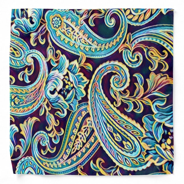 Blue and Yellow Dream Vintage Paisley Bandana (Front)
