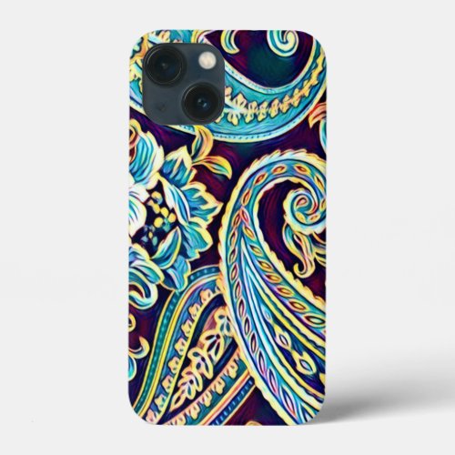 Blue and Yellow Dream Vintage Paisley iPhone 13 Mini Case