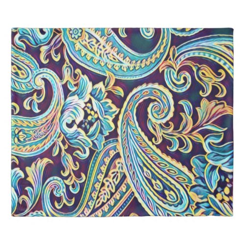 Blue and Yellow Dream Vintage Paisley Duvet Cover