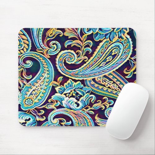 Blue and Yellow Dream Vintage Paisley Mouse Pad