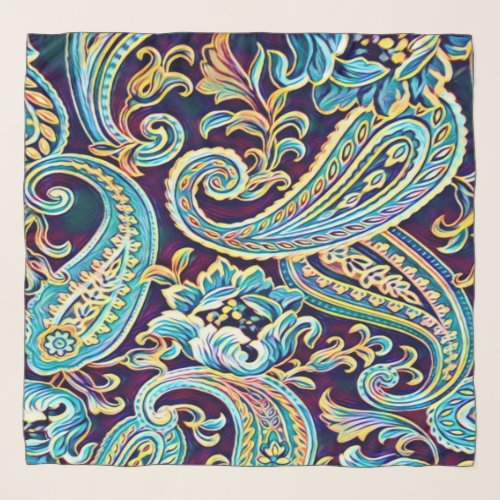 Blue and Yellow Dream Vintage Paisley Scarf