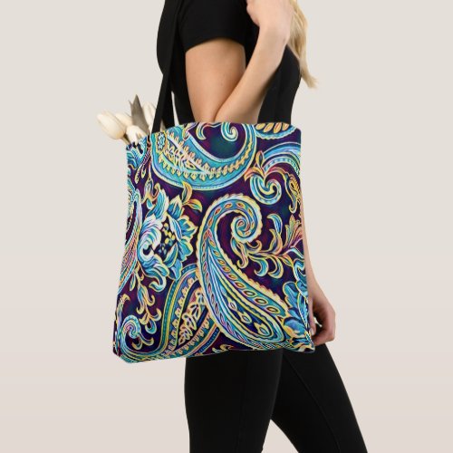 Blue and Yellow Dream Vintage Paisley Tote Bag