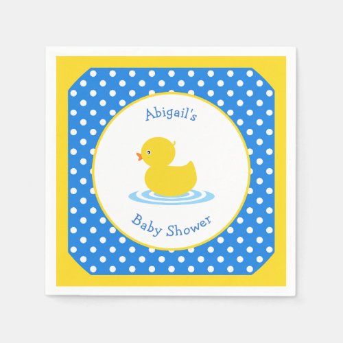 Blue and Yellow Duck Baby Shower Custom Napkins