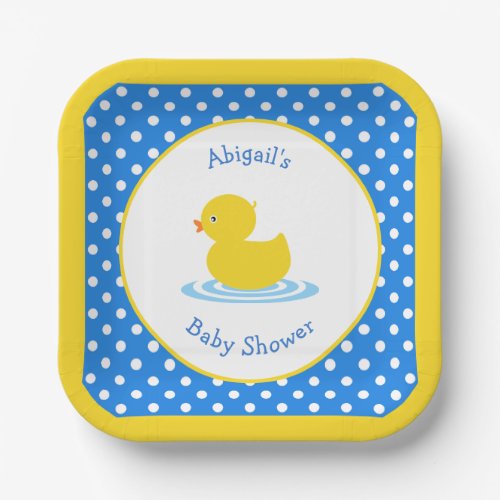 Blue and Yellow Duck Baby Shower Custom Paper Plat Paper Plates