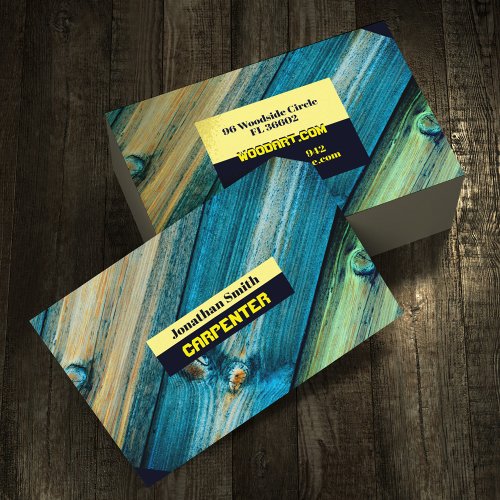 Blue and yellow elegant Carpenter Woodworker Business Card