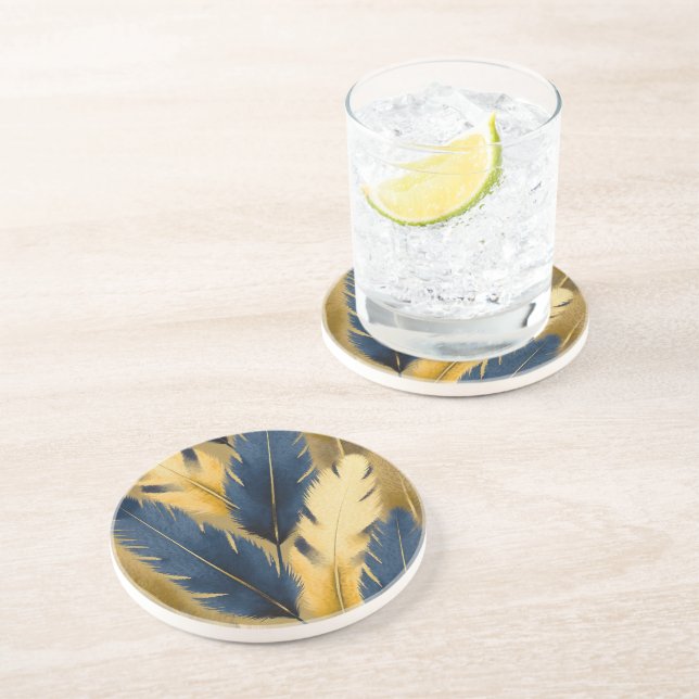 Blue And Yellow Feather Sandstone Coaster (Side)