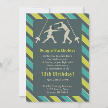 Blue And Yellow Fencing Birthday Party Invitation by youreinvited at Zazzle