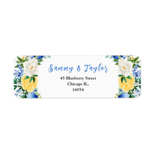 Blue and Yellow Floral and Foliage Label