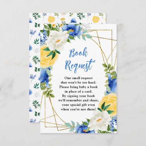 Blue and Yellow Floral Baby Shower Book Request Enclosure Card