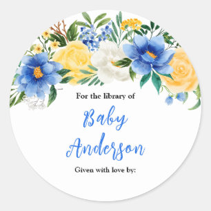 Blue and Yellow Floral Baby Shower Bookplate