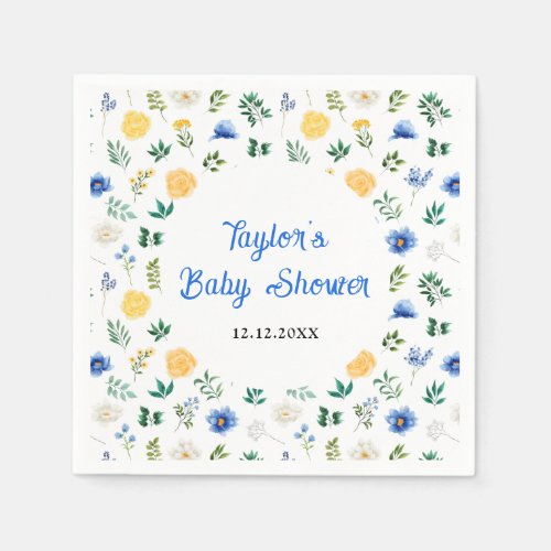 Blue and Yellow Floral Baby Shower Napkins