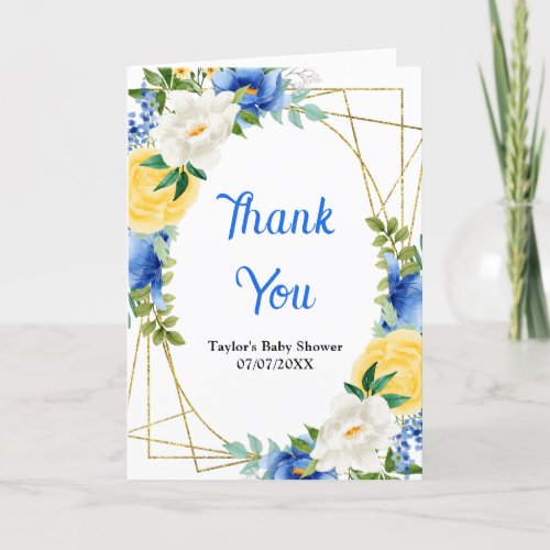 Blue and Yellow Floral Baby Shower Thank You Card