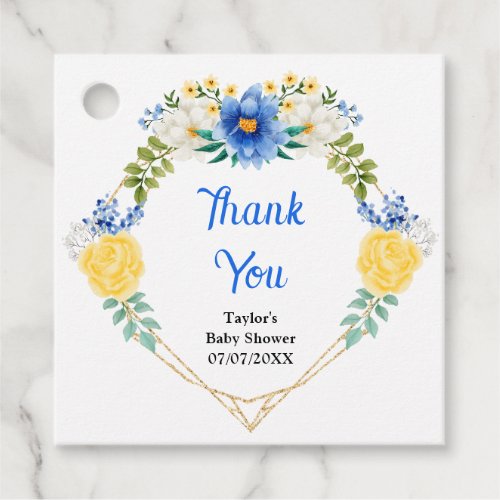 Blue and Yellow Floral Baby Shower Thank You Favor Tags