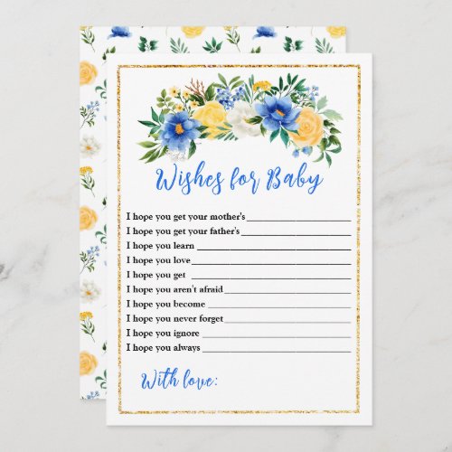 Blue and Yellow Floral Baby Shower Wishes For Baby Invitation