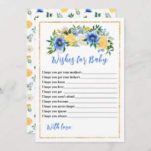 Blue and Yellow Floral Baby Shower Wishes For Baby Invitation