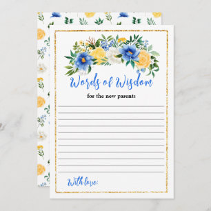 Blue and Yellow Floral Baby Shower Words Of Wisdom Invitation