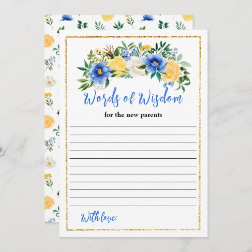Blue and Yellow Floral Baby Shower Words Of Wisdom Invitation