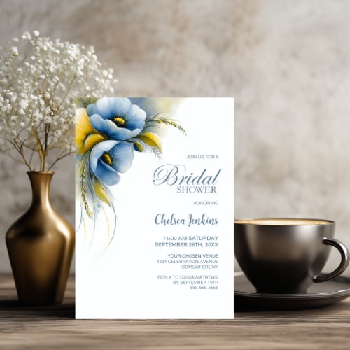 Blue and Yellow Floral Bridal Shower Invitation