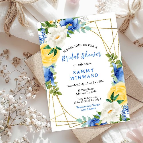 Blue and Yellow Floral Bridal Shower Invitation