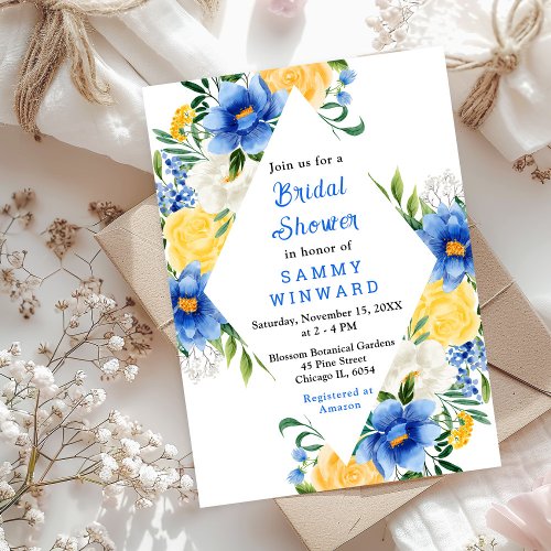 Blue and Yellow Floral Bridal Shower Invitation