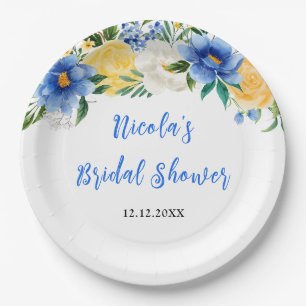 Blue and Yellow Floral Bridal Shower Paper Plates