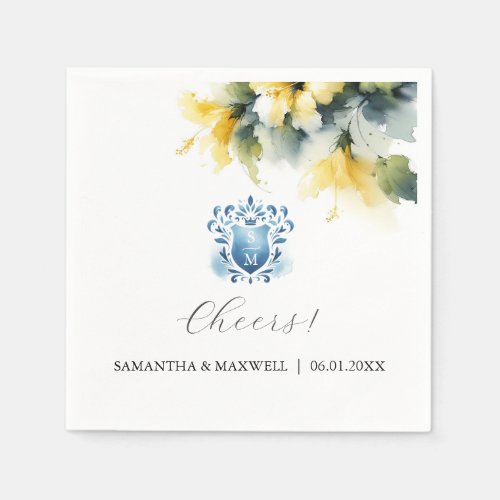 Blue and Yellow Floral Crest Napkins