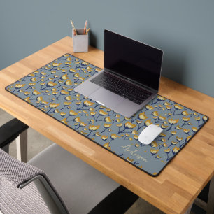 Blue and yellow Floral Desk Mat