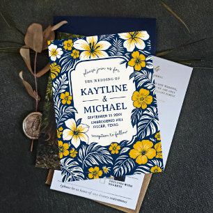 Blue and Yellow Floral Elegant Hawaiian Hibiscus Invitation