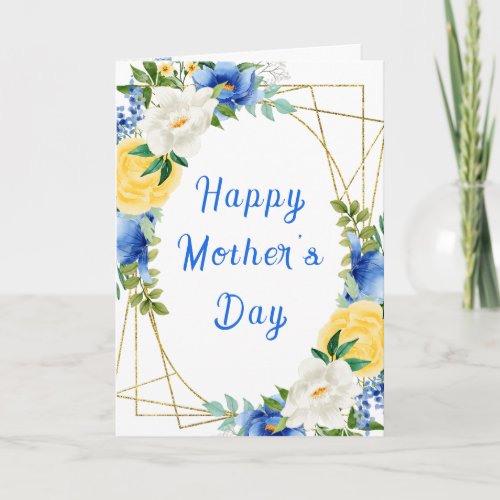 Blue and Yellow Floral Happy Mothers Day Card