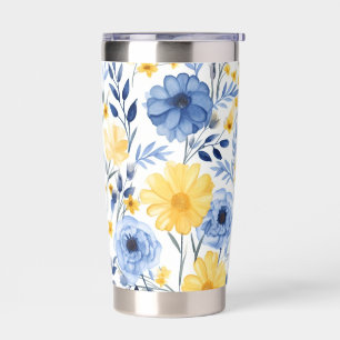 Blue and Yellow Floral Insulated Tumbler