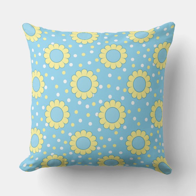 Blue and yellow floral pattern throw pillow (Front)