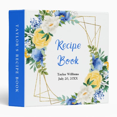 Blue and Yellow Floral Recipe Book 3 Ring Binder