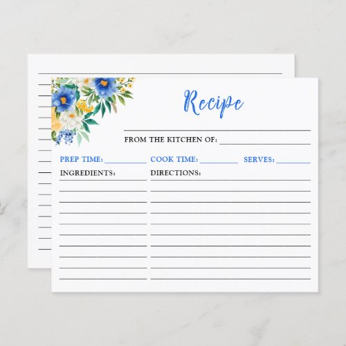 Blue and Yellow Floral Recipe Card