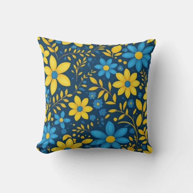 Blue and Yellow Floral  Throw Pillow (Front)