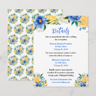 Blue and Yellow Floral Wedding Details Enclosure Card