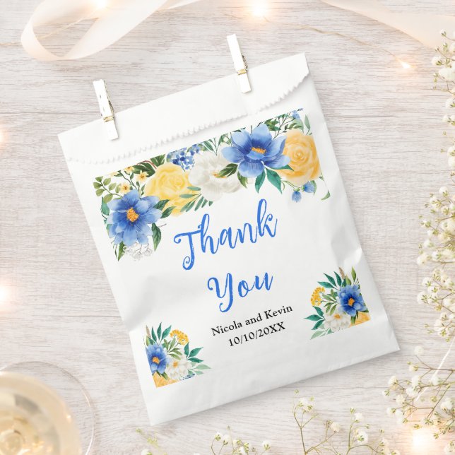 Blue and Yellow Floral Wedding Favor Bag (Clipped)